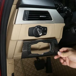 1PCS ABS Carbon Fiber Car Headlight Switch Decorative Frame Cover Trim for BMW 3 Series E90 2005-2012 Interior Styling Stickers