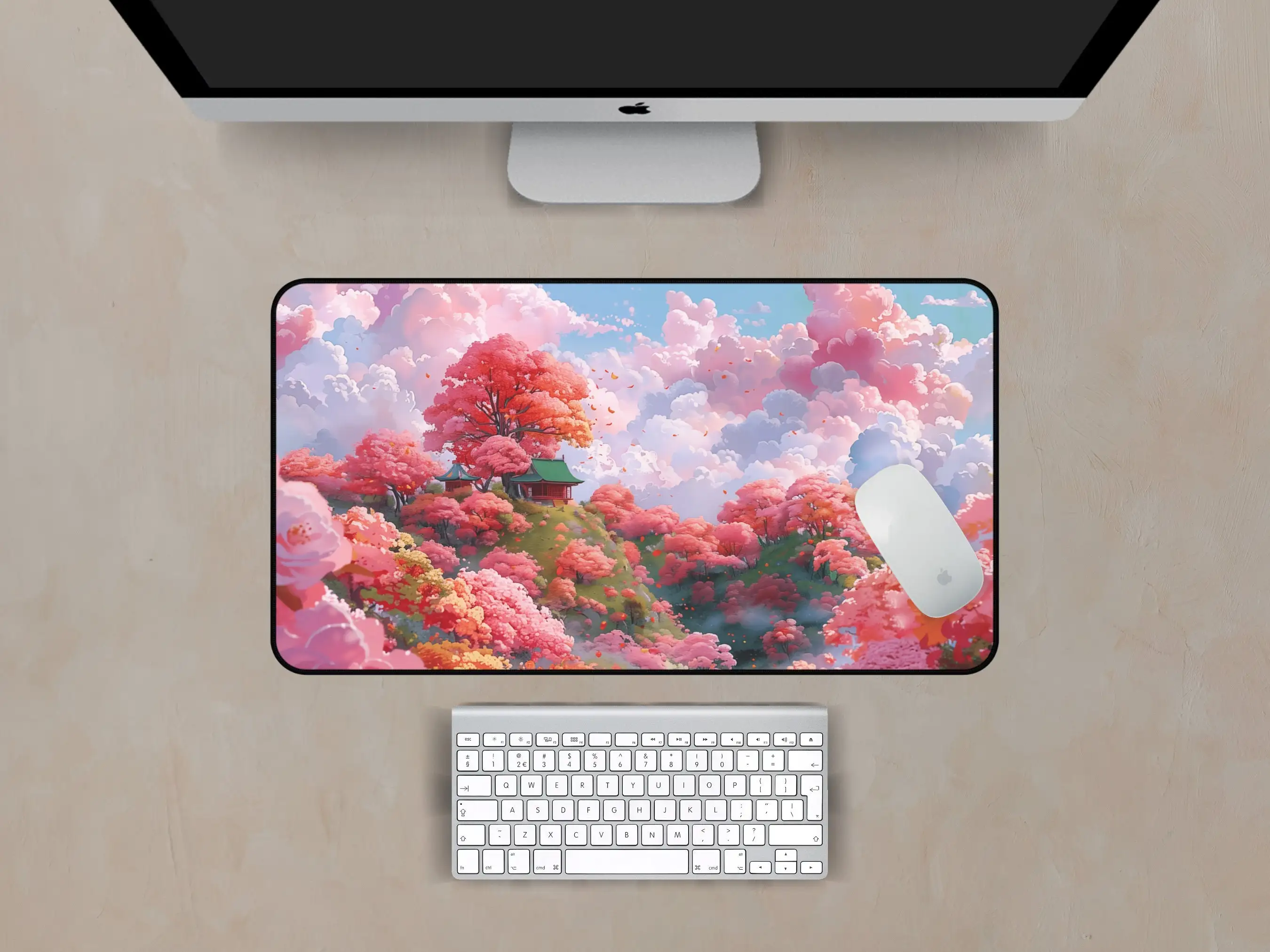Pink Cherry Blossom Desk Mat, Non-slip and Waterproof Mouse Pad, Office and Gaming Desk Decor Mat, A Perfect Gift for Friends.