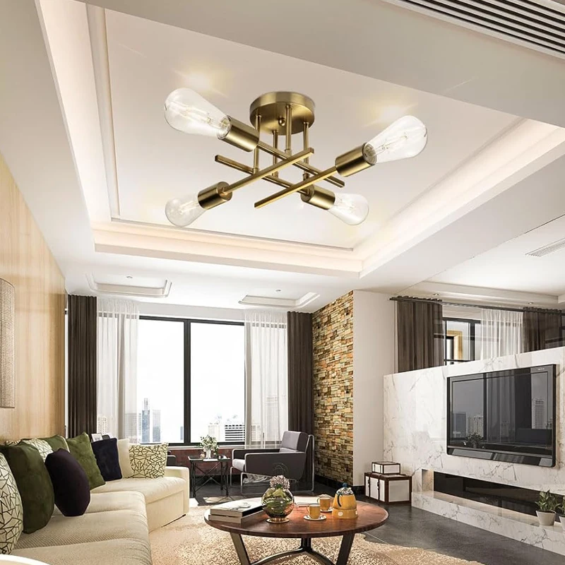 Modern bedroom ceiling chandelier, Nordic semi embedded ceiling light, retro home decoration light, plafonnier LED lighting fixt