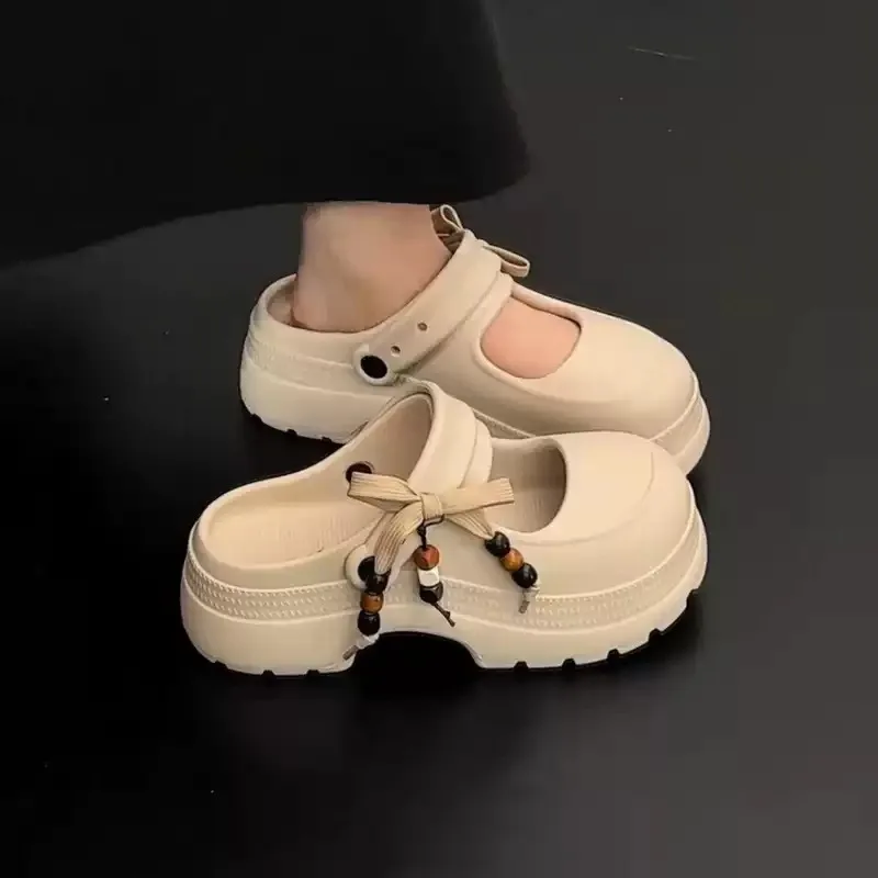 2026 Summer Mary Jane Platform Clogs Women DIY Beaded Thick Sole EVA Non-slip  Casual Outdoor Beach Retro Shoes Slippers Sandals