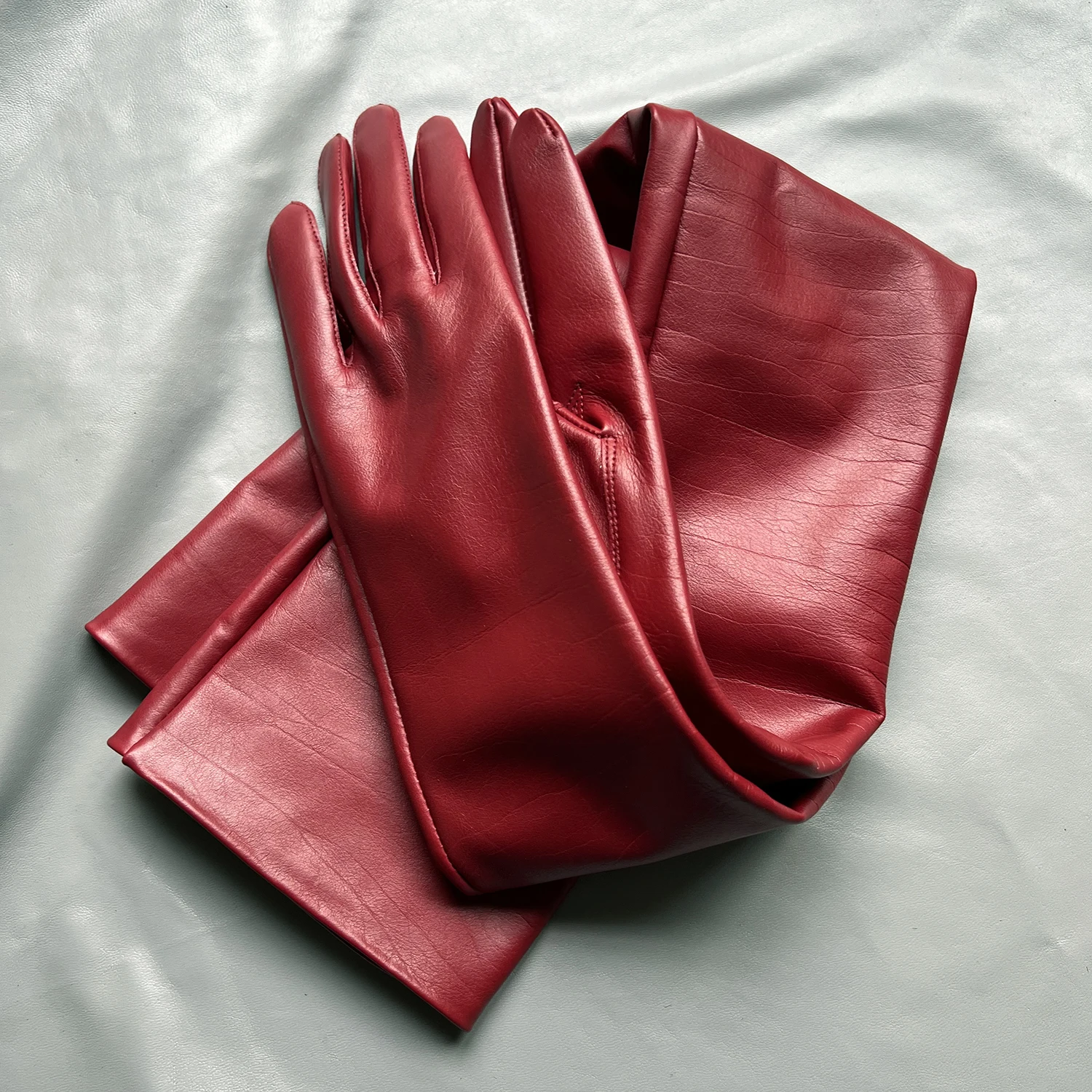 

Whole Tyre Cowhide Gloves Women's Long Leather Gloves Single-layer Skin Fashion Driving Gloves Burgundy Over The Elbow