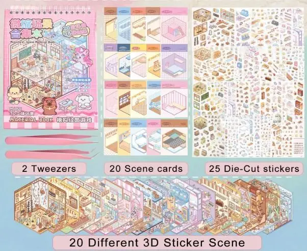 20 Sets DIY 3D Sticker Scene Collection Book for Kids Adults Cute Make Your Own Shop House Stickers for Gifts Stickers Therapy for Adult Relief Stress Pass The Time Play Park Hamburg Castle Library
