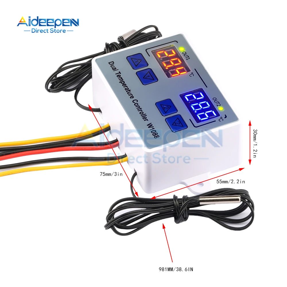 W1088 Dual LED Digital Temperature Sensor Meter Controller Heating Thermostat 12V 24V 220V Aquarium Incubator Thermoregulator