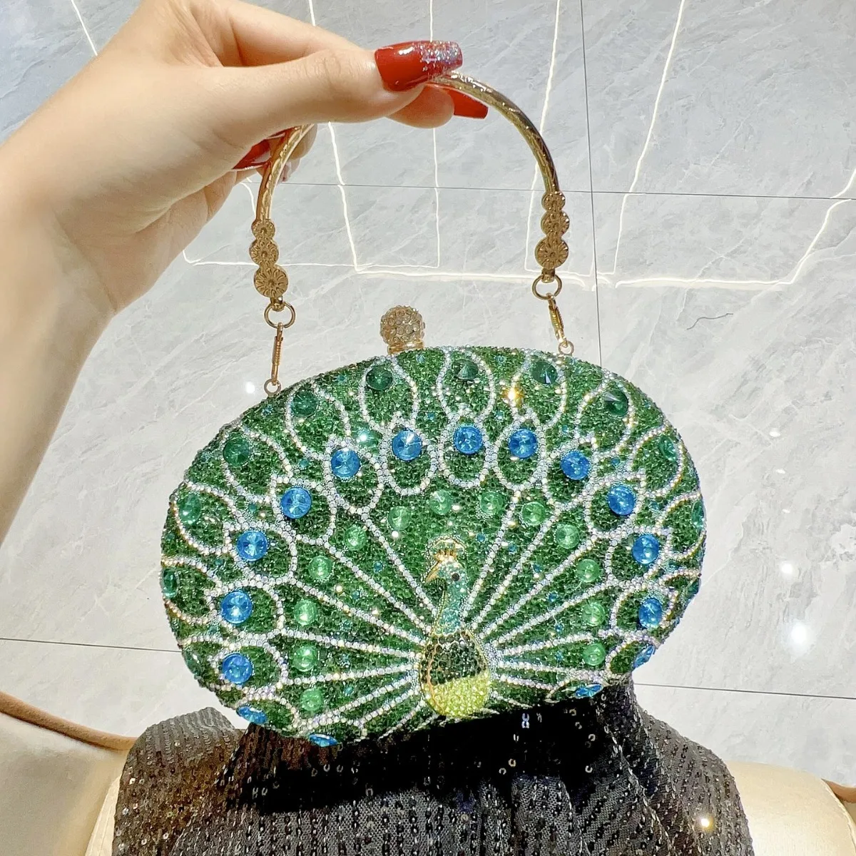 

Rhinestone Embellished Peacock Pattern Evening Clutch Retro Party Bag Crossbody Small Handbag for Wedding Birthday Dress