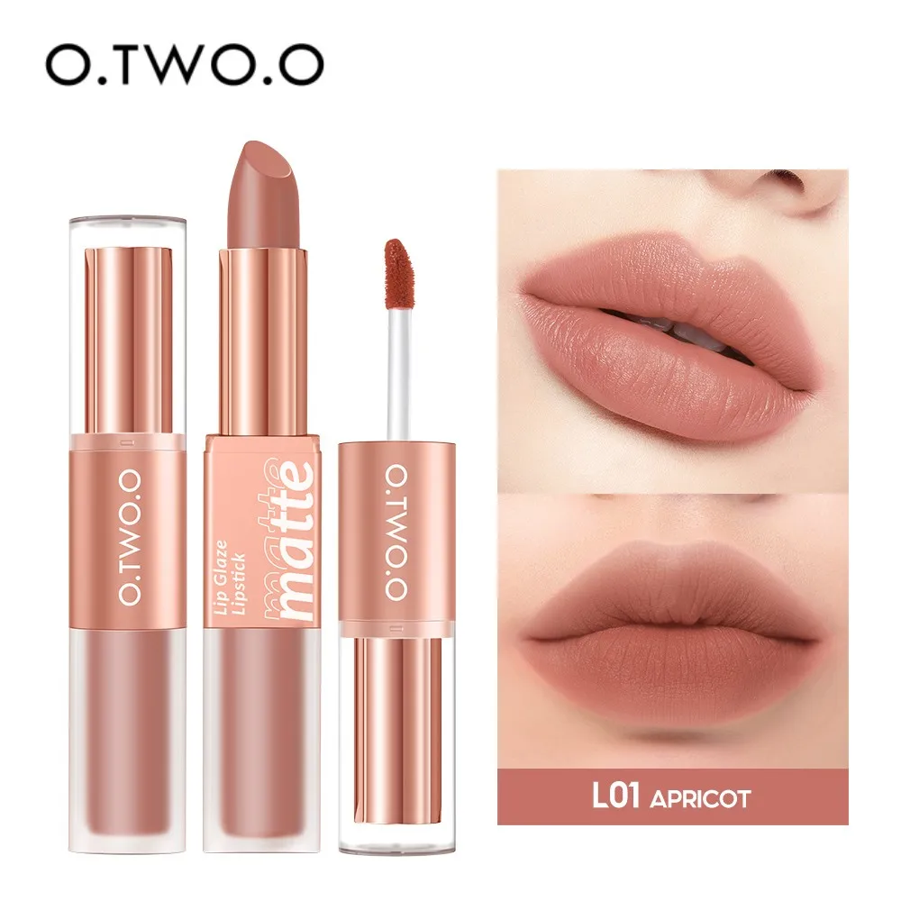 O.TWO.O 12 Color Lipstick Lip Gloss 2 in 1 Lip Tint Waterproof Silk Texture Sexy Rich Colour Makeup Lip Stick Labiales