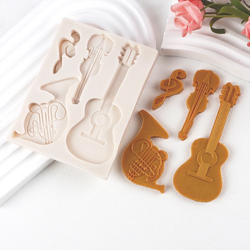 Violino French Horn Guitar Silicone Sugarcraft Mold Resin Tools Cupcake Baking Mould Fondant Cake Decorating Tools