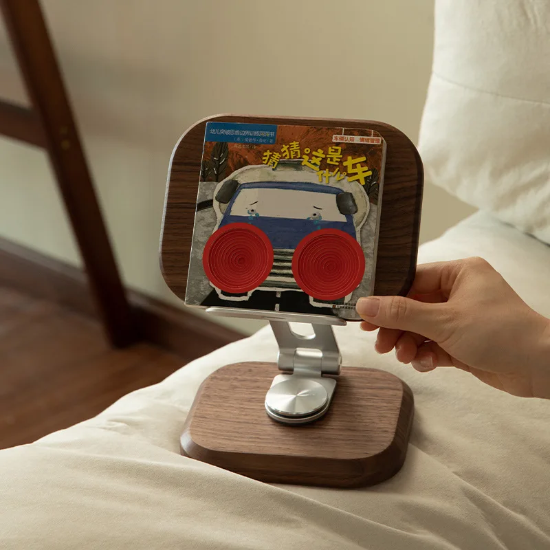 Black walnut ipad tablet holder, desktop portable office game liftable rotating folding support frame