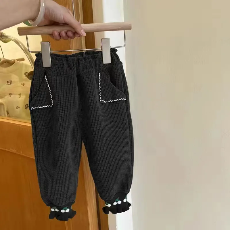 Autumn and winter thick velvet pants 2024 new version baby girl casual pants children\'s stylish pants girls winter clothes, W135