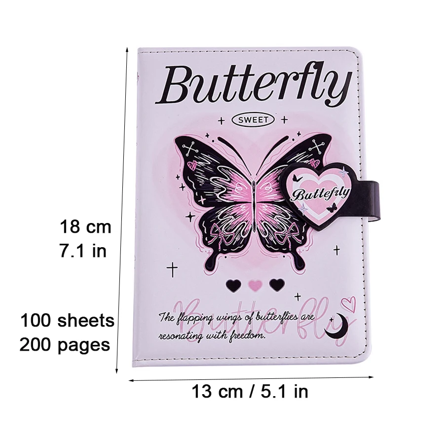 Dream Butterfly Notebook Girls Portable Notepad Color Illustration B6 Soft Leather Magnetic Buckle Beautiful Diary