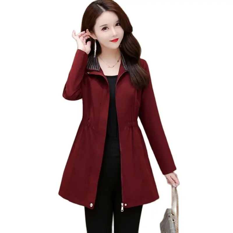 

(Lined) Windbreaker Women's Long Style 2023 Spring And Autumn New Temperament Waist Slim Middle-aged Mother Windbreaker Coat5XL