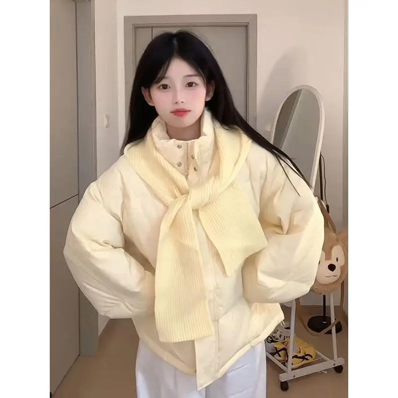 الخريف الشتاء الفتاة طالب سترة مبطنة بالقطن رشاقته الوقوف طوق النسخة الكورية المرأة كريم الأصفر القطن سترة منتفخة