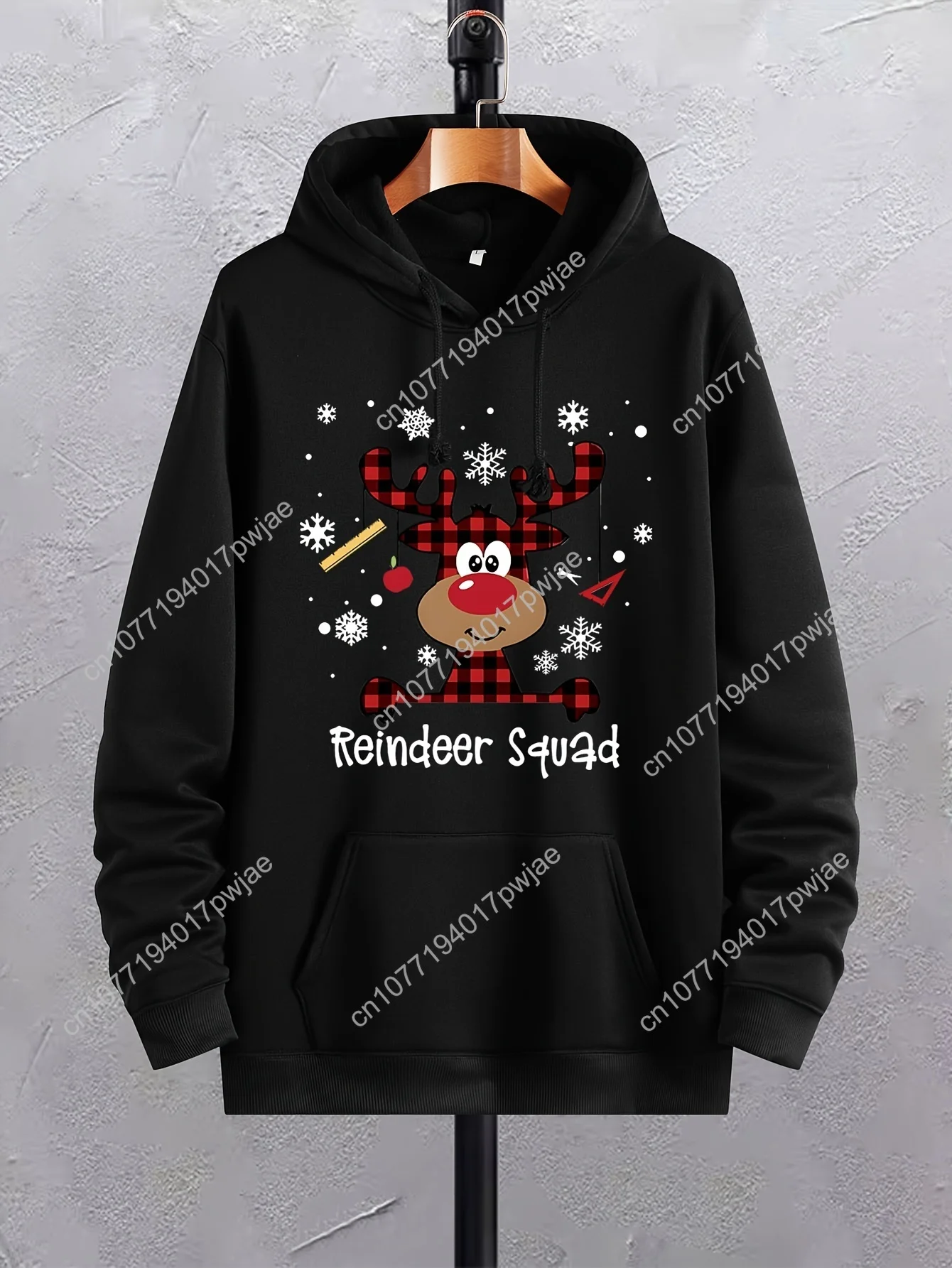 Christmas Reindeer Print Men's Long Sleeve Hoodies Street Casual Sports And Fashionable With Kangaroo Pocket Sweatshirt, For Out