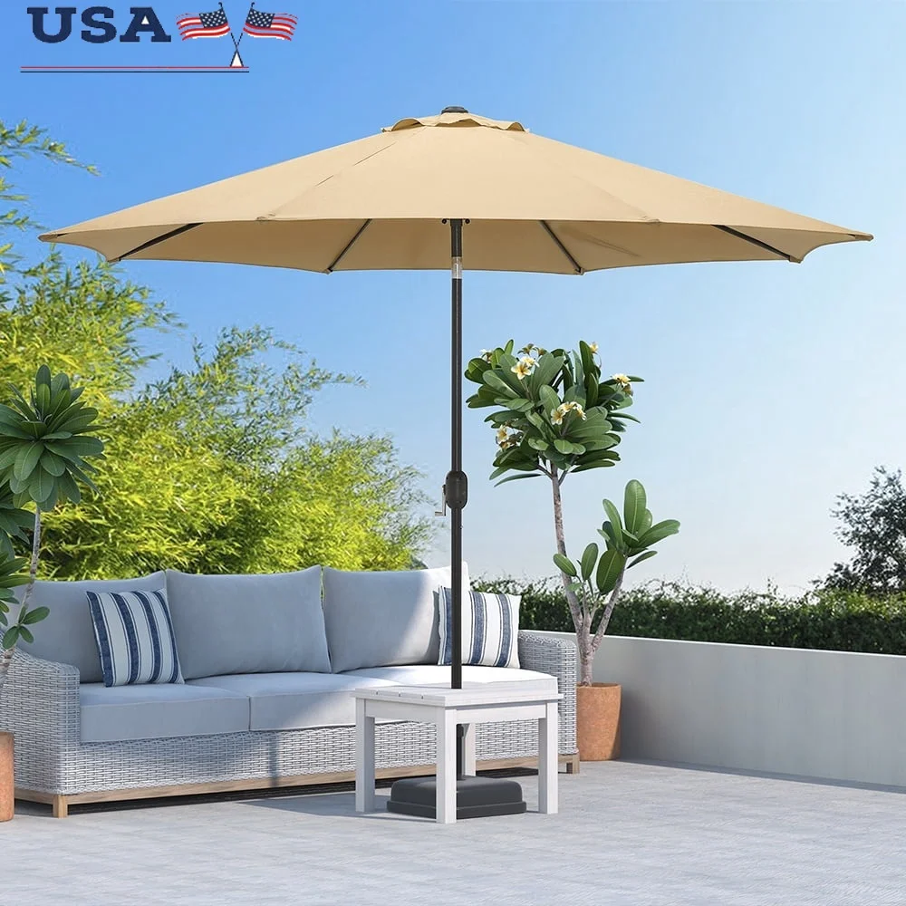

10ft Crank Tilt Market Patio Umbrella Octagonal Polyester Canopy Steel Frame Outdoor Shade Adjustable Height Tables