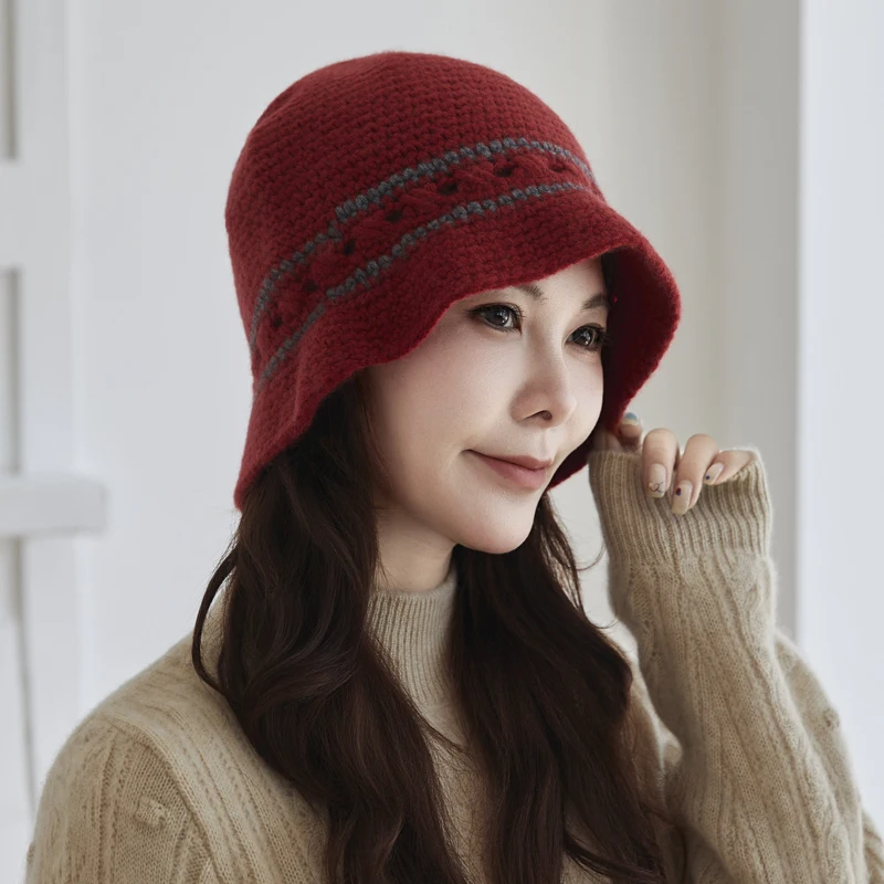 

Вязаная женская шапка-панама из 100% кашемира Four Seasons, корейская версия, универсальная солнцезащитная шляпа, свежая и красивая, складная, большая шляпа