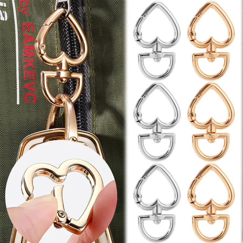 5pcs Spring Open O Peach Heart Shape Ring Leather Bag Handbag Belt Strap Buckle Connect Key Findings Snap Trigger Hook Carabiner