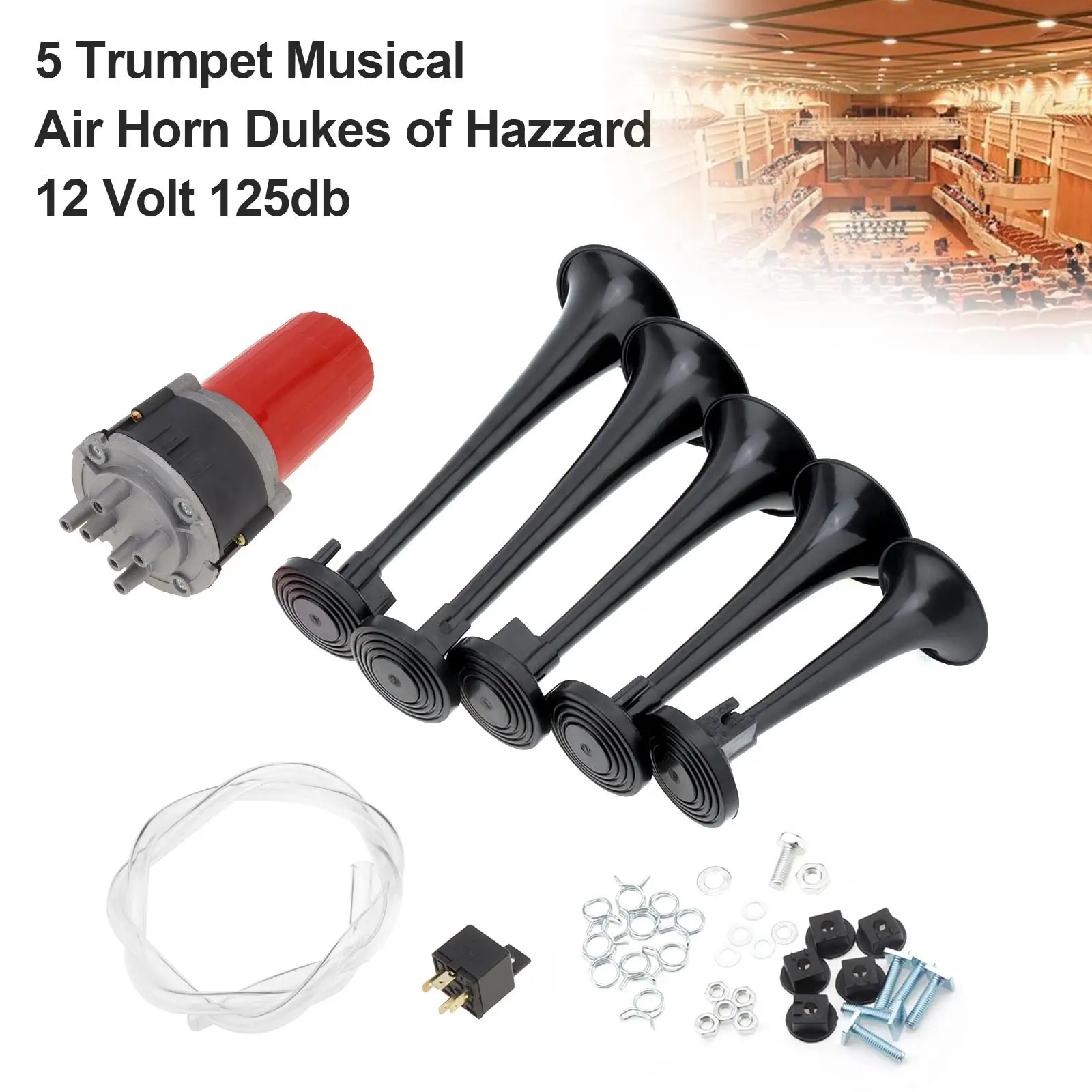 5pcs 125dB Black Trumpet Musical Dixie Car Duke- of Hazzard + Compressor 12V Car Air Horn for Car Truck Ship Boat Trumpet Horn