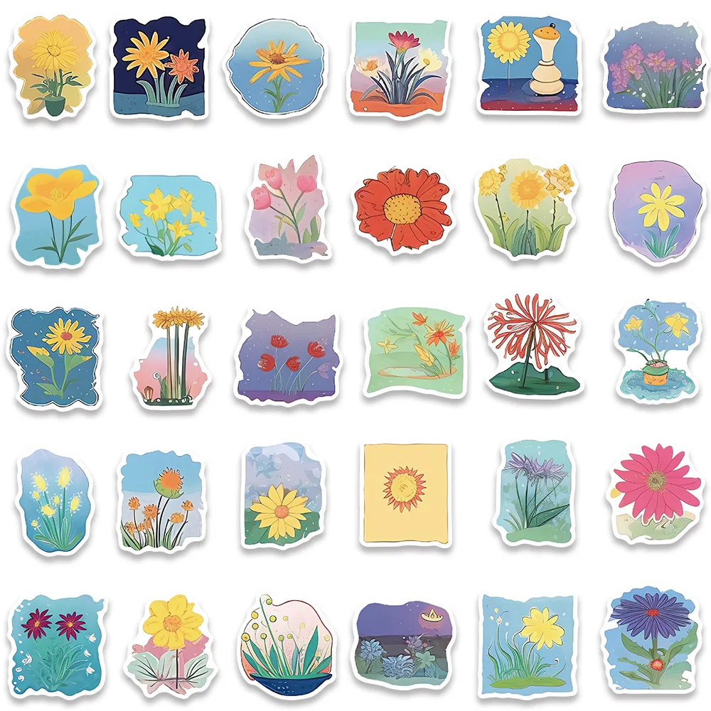 60pcs Vinyl Laptop Phone Waterproof Graffiti Cute Cartoon Flowers Stickers For Luggage Water Bottle Diary Bicycle Decals Toy