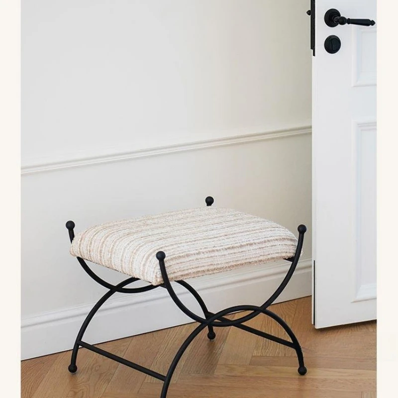 Retro door shoe changing stool metal soft bag pedal small sofa stool dressing stool