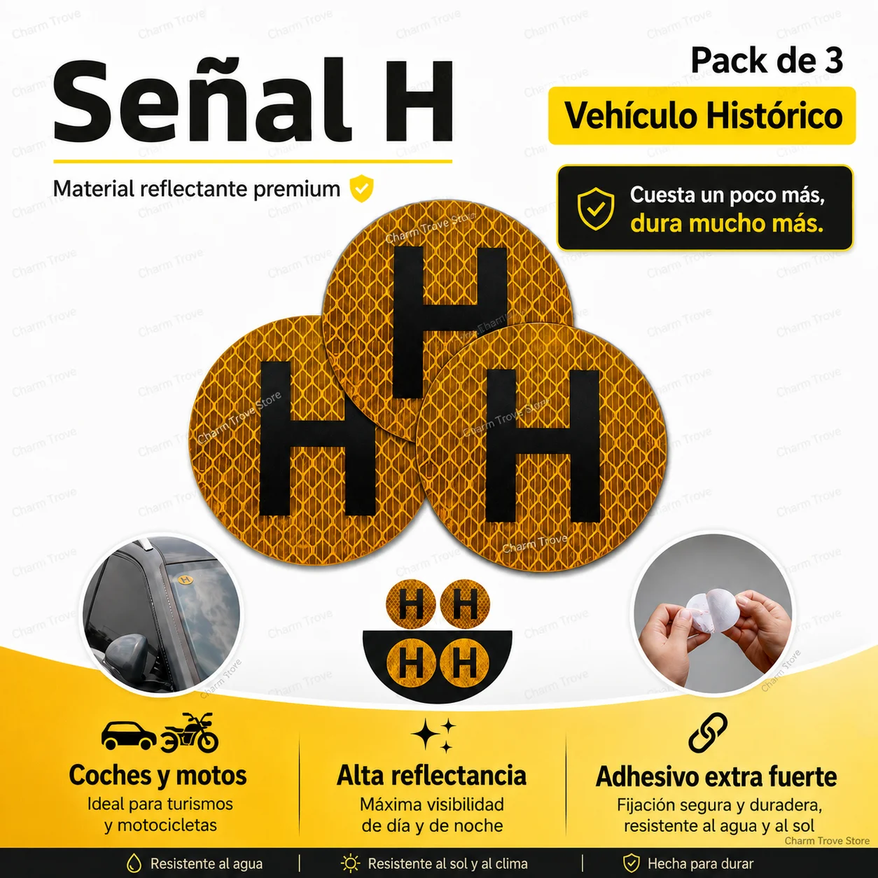 

Pack of 3 H Sign Historic Vehicle 60mm Waterproof Reflective Sticker with Strong Adhesive Car and Motorcycle Official Regulations