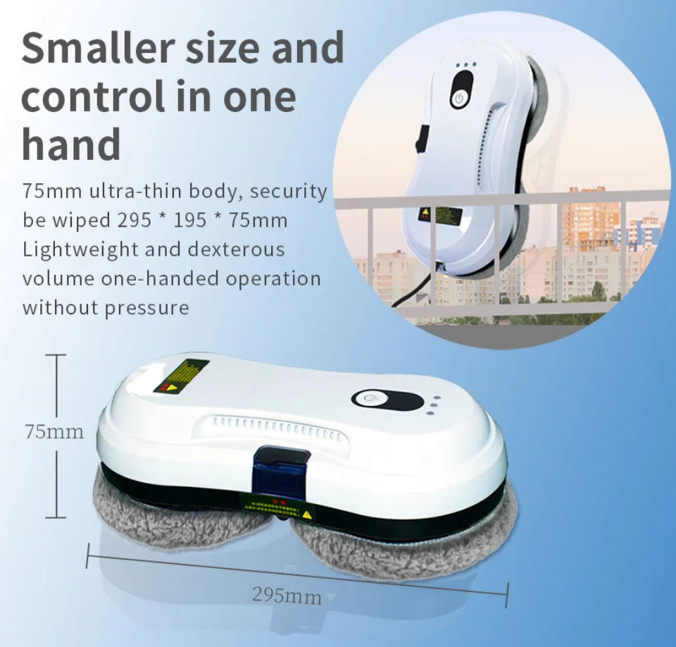 7.5 cm slim glass cleaner OEM factory window cleaning robot APP control spray water window cleaner