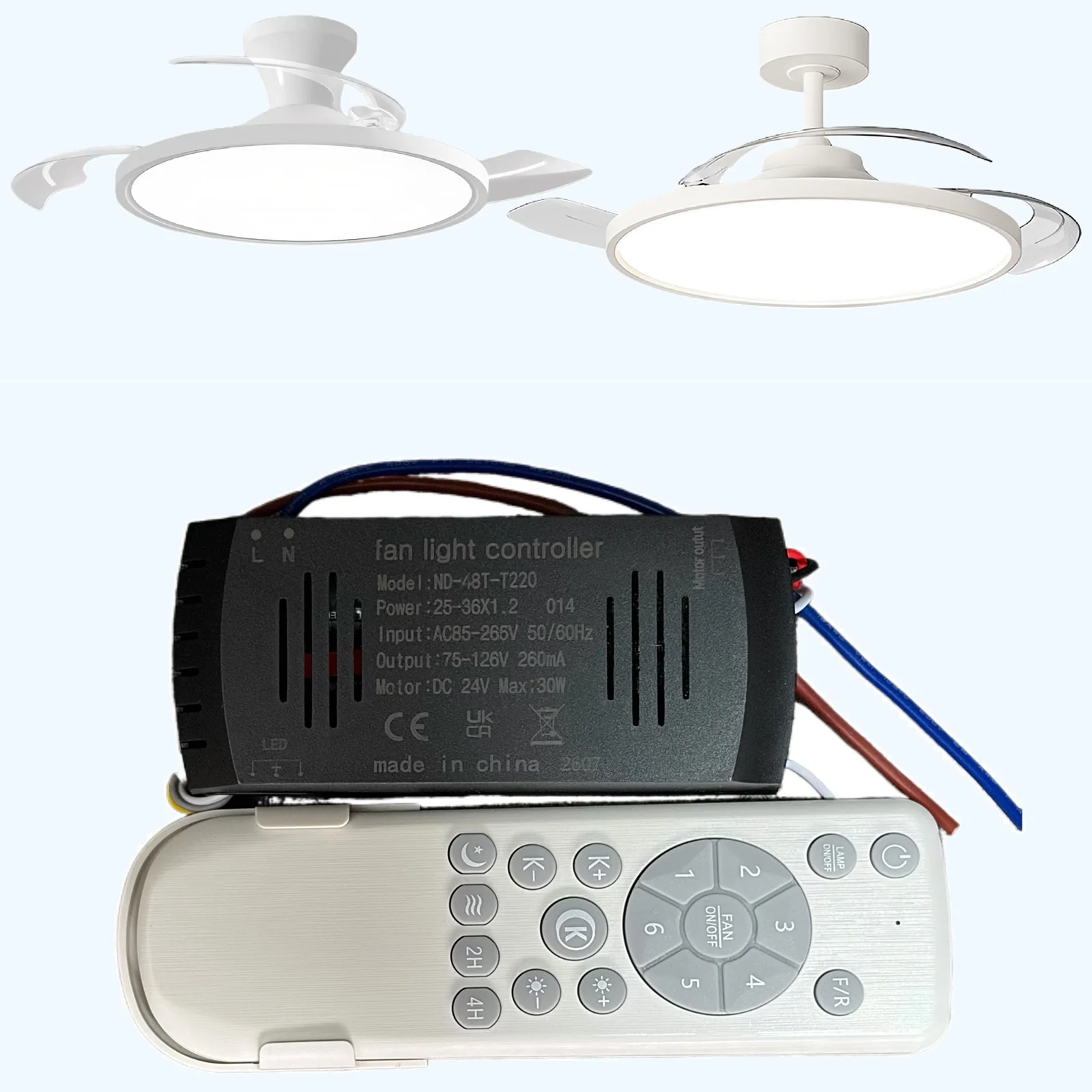 IRALAN Smart Transformer 42/48-inch Ceiling Fan Light Fan Led Driver Easy To Install Remote Control Dimming and Timer Driver
