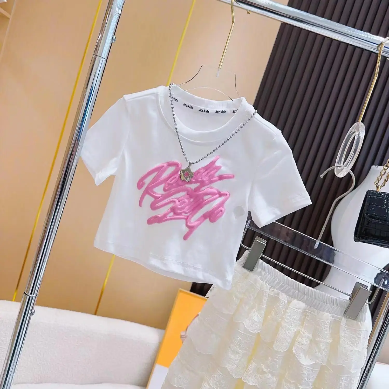 Kids Girls 2023 Summer Letter Printing Short Sleeve Girls Pure Cotton Printing Short Sleeve Girls Baby Summer Top