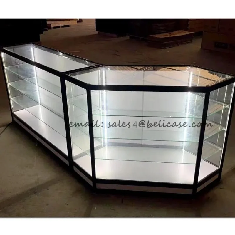 Custom，high minőségű üvegek kijelző counters beállítása vel szögletes majd Csücsök Üvegszekrény lighted Kirakat szekrény számára Köröm Bemutató terem bestway