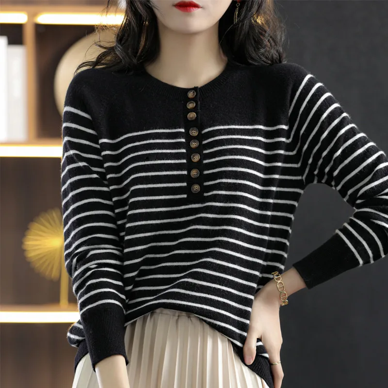 

pullover sweater womenLoose and casualStripeSweaters for womenSoft and comfortable long sleeve topsweaters woman 2024 trend