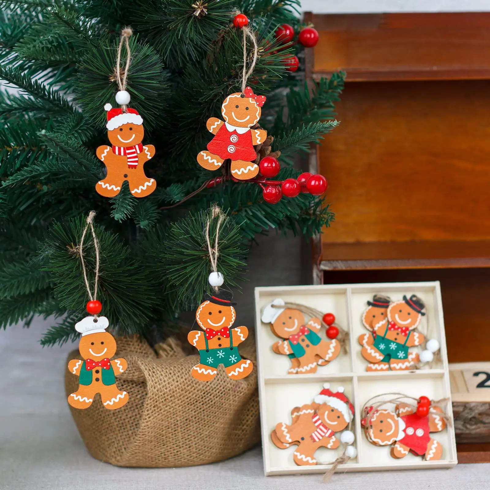 1/12pc Gingerbread Man Christmas Wooden Pendants Santa faceless doll Xmas Tree Ornaments hanging For Home Decor Navidad New Year - Image 5