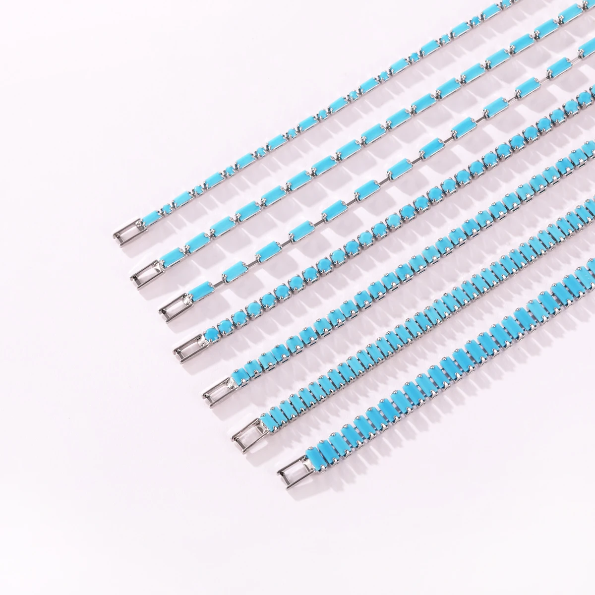 Hochwertige Modische Einfache Blaue Türkis-CZ Gestapelte Tennis-Armbänder für Damen und Herren Nischendesign Perfektes Schmuckgeschenk Großhandel – Detail 12