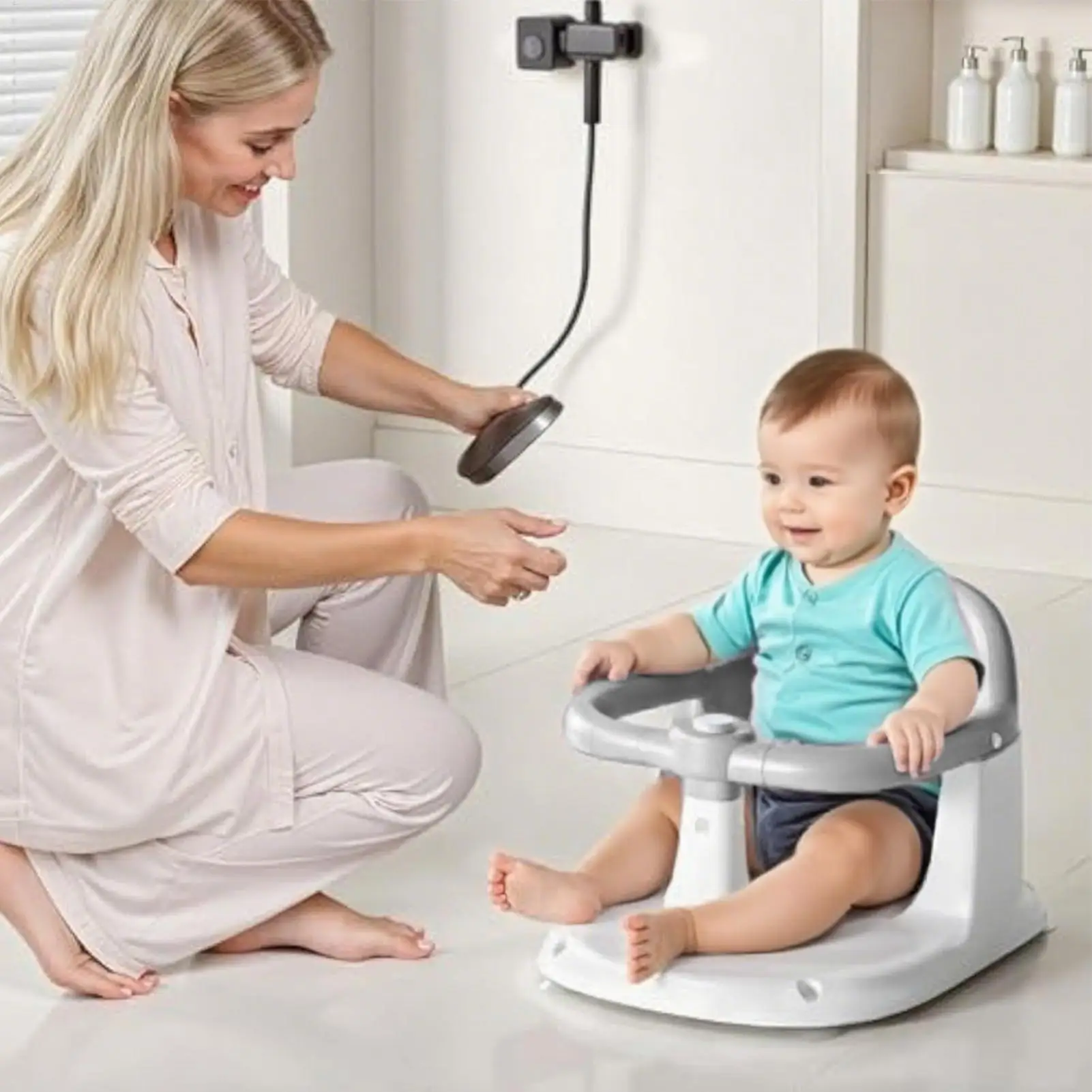 

Toddler Bath Seat Portable Toddler Bathtub Chair Quick-Drain Baby Bath Support Non-Slip Seat For 1-3 Years Old Bathroom Beach