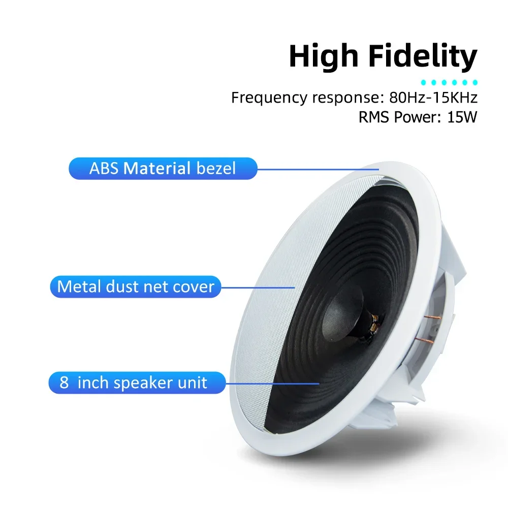 Bluetooth Wall Amplifier 2 Channels Touch Key Music Panel Home Theater Sound System with 8 inch HiFi Stereo Ceiling Speaker kit