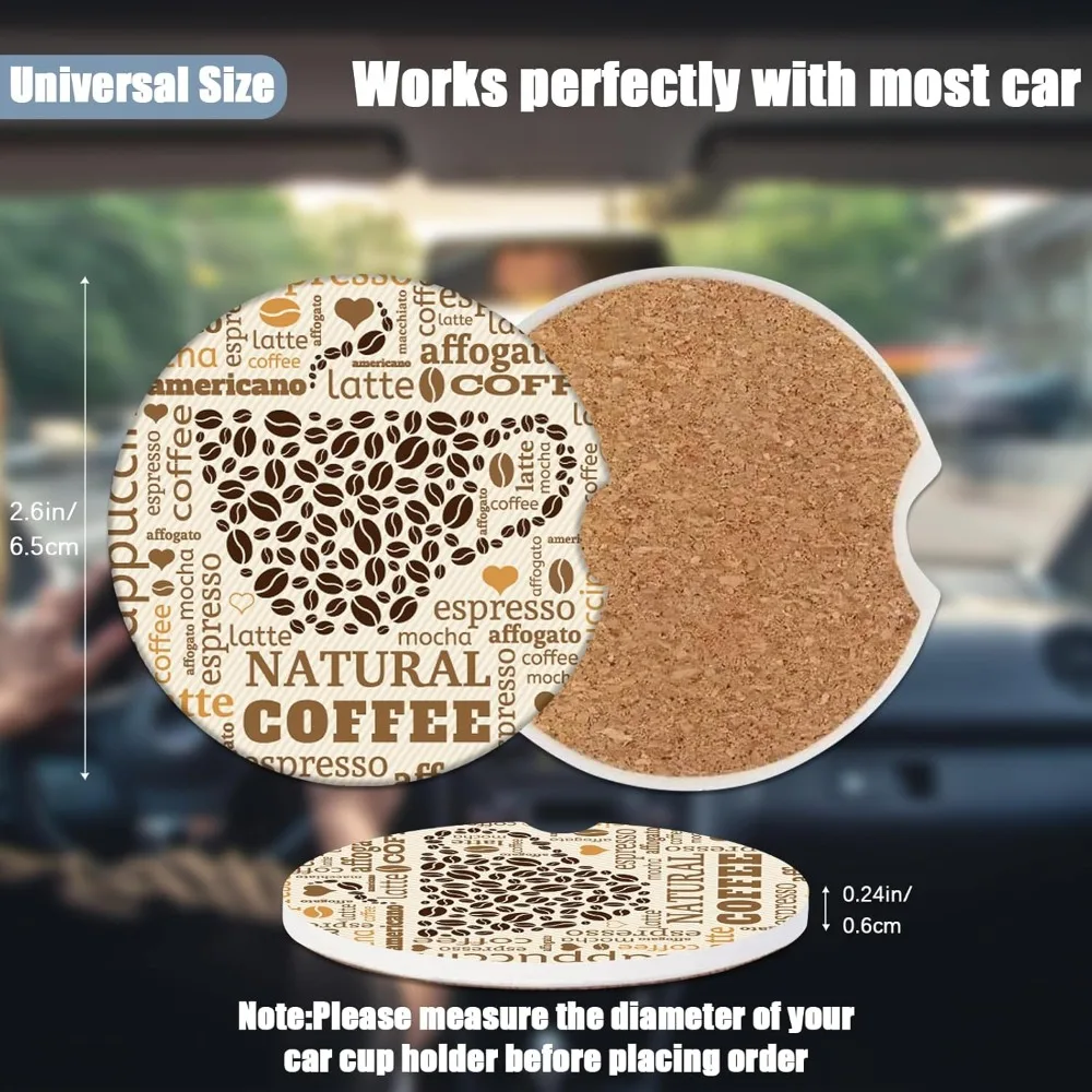 Cup Holders Car Coasters Natural Coffee Absorbent Ceramic Coaster Drink Cup Holder Coasters Auto Accessories Pack of 2