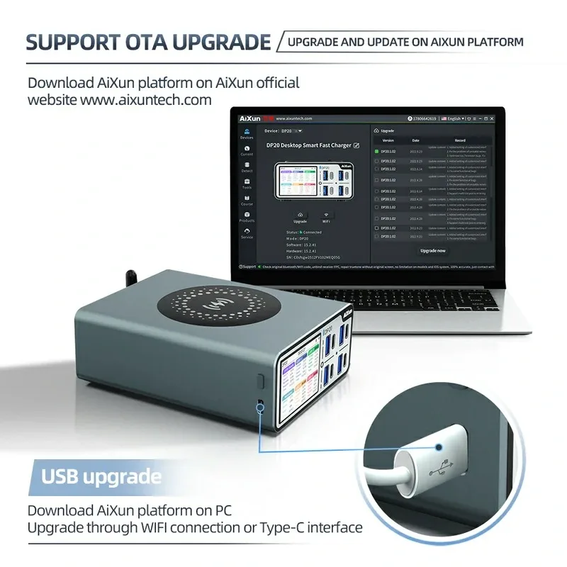 شاحن سطح المكتب الاحترافي بقدرة 200 وات AIXUN DP20 | شاشة 2.4 بوصة، 4 منافذ + أداة تحليل تيار الجهد اللاسلكي #3