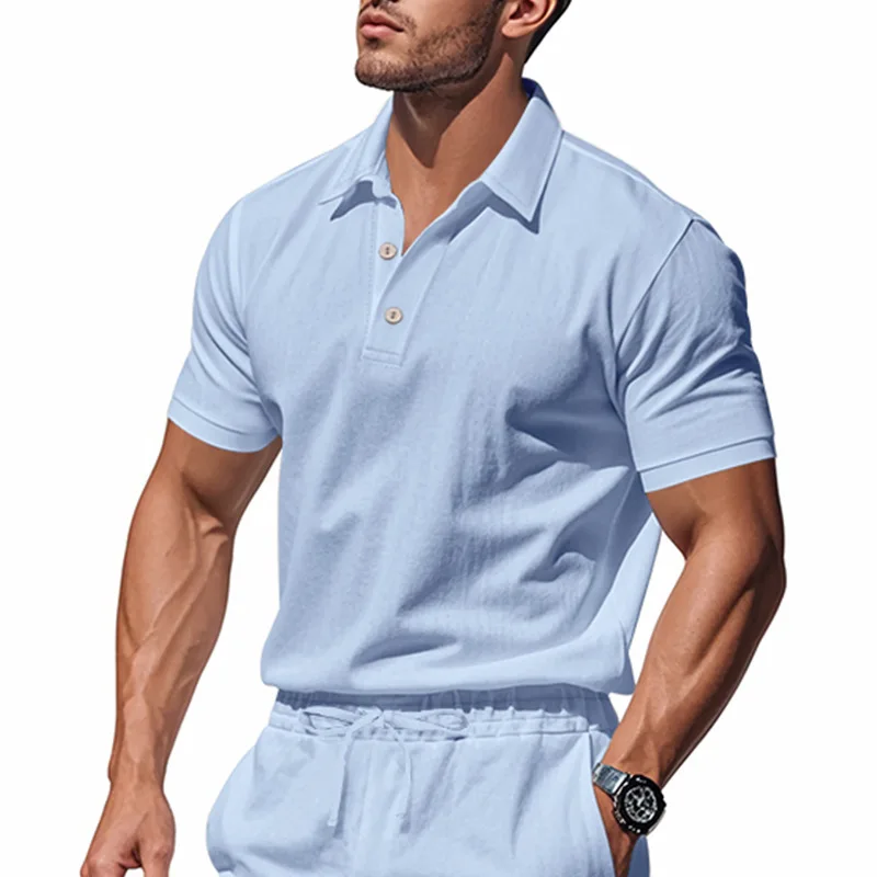 

2023 летняя новая мужская рубашка в британском стиле, свободная модная дышащая льняная повседневная рубашка-поло с воротником-поло серии, рубашка-поло с коротким рукавом