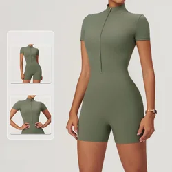 Summer Zipper Jumpsuits Short Sleeve Yoga Bodysuit Women's Yoga Set Gym Tracksuit Push-up Workout Clothes Dance Fitness Bodysuit