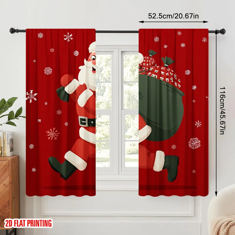 2pcs,2D plane printing Curtains&Window Treatment Father Christmas Polyester Fabric (without rod) Art Deco Festive for Bedroom