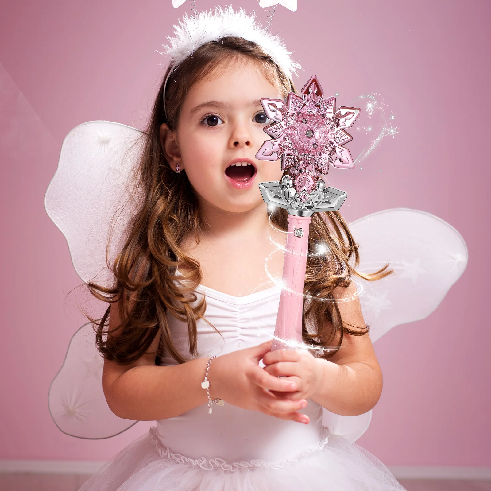 

Snowflake Wand Spraying Light Up Wand Princess Cosplay Party Prop Music Mist Effect Light Up Wands for Kids Toddler