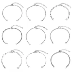 Pulseras de cadena de eslabones de acero inoxidable 304, componentes de Color plateado para hacer pulseras DIY, hallazgos de joyería para hombres y mujeres, 17cm de largo, 1PC