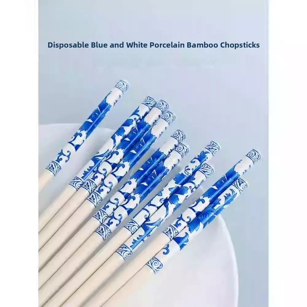 

Сине-белые одноразовые палочки для еды из бамбука, удлиненные, пищевые, для домашнего использования, ресторанов, еды на вынос