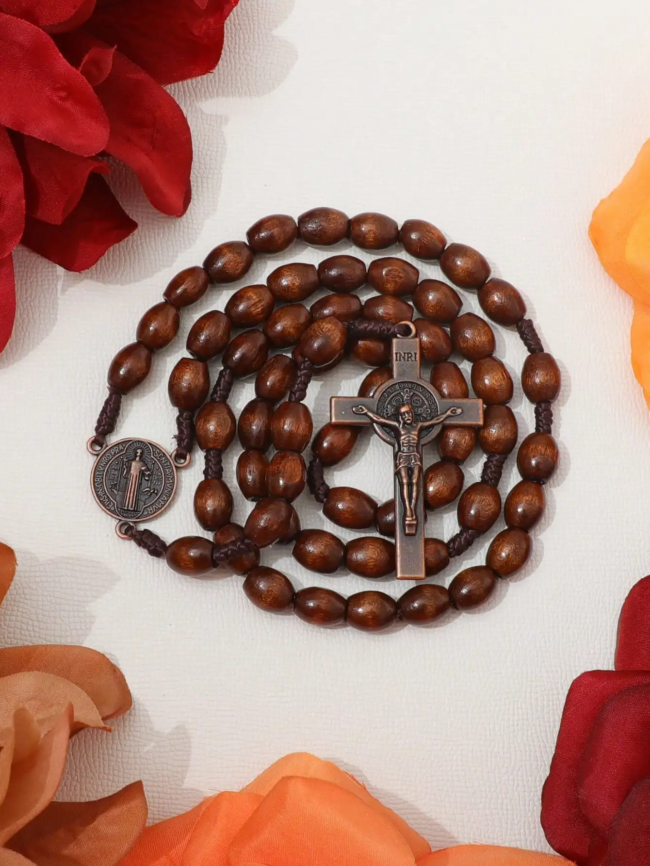 الكاثوليكية خرزات خشبية قلادة للنساء الصليب الصليب قلادة حبل مضفر سلسلة عقد خرز الرجال مجوهرات الصلاة الدينية
