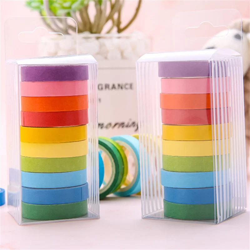 5rolls/Box Colour Solid Color Washi Tape Set Journal Decorative Masking Tape Scrapbooking Morandi Color Adhesive Tape Stationery