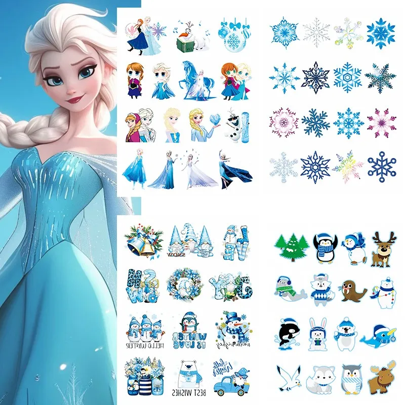 4Pcs/set Disney Frozen Elsa Princess Temporary Tattoo Stickers Cartoon Snowman Snowflake Tattoo For Kids Birthday Party Gifts