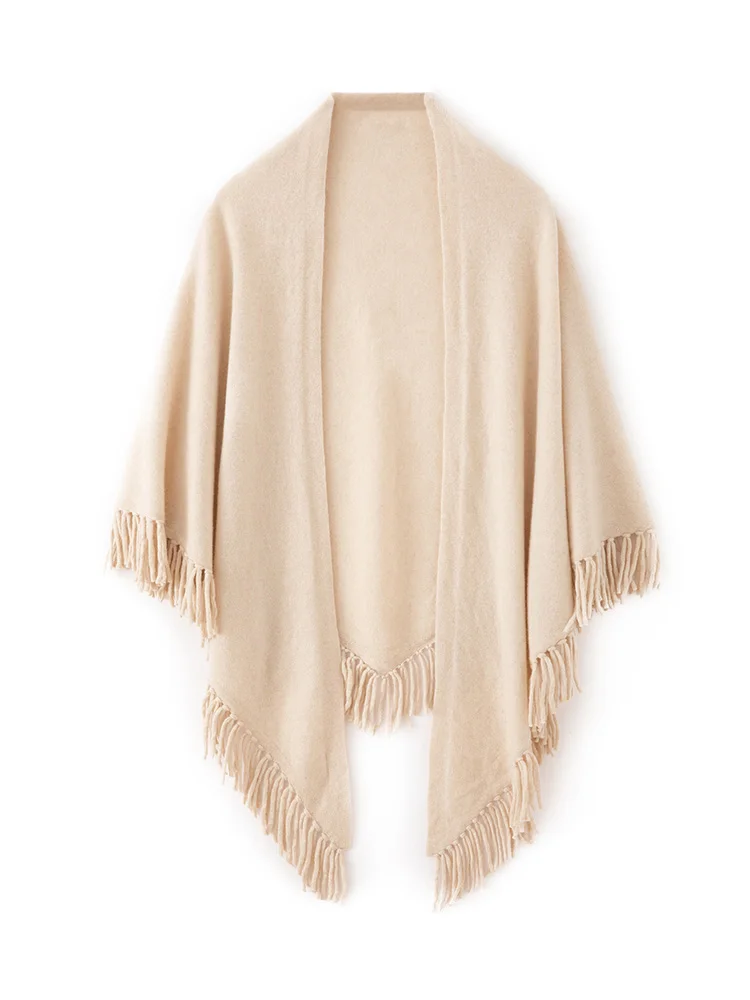 

Women's Cashmere Tassel Shawl Autumn Winter Sweater Triangular Shawl 100% Cashmere Knitwear Skin-friendly Grace Big Shawl Scarf