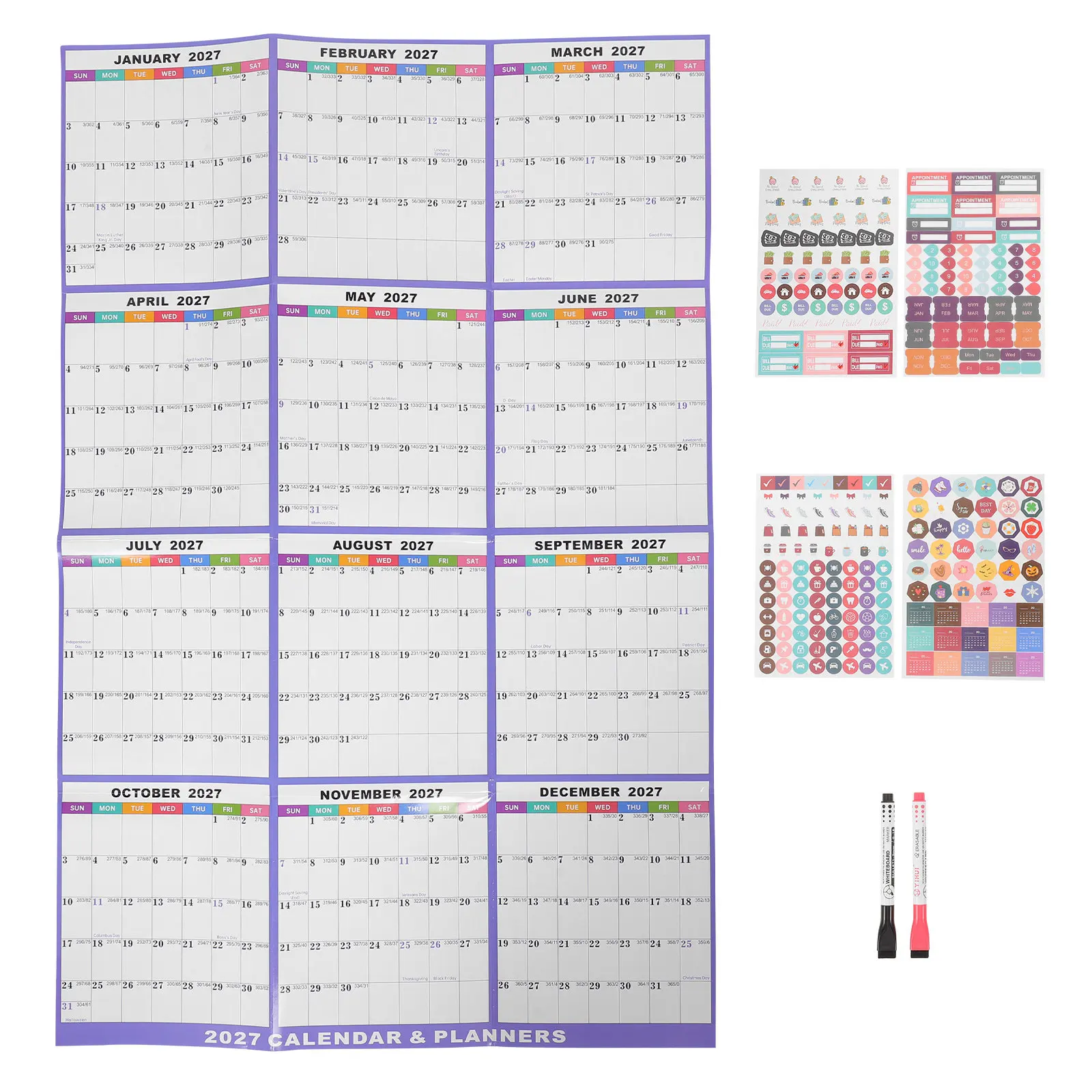 Reusable Erasable Planner Calendar Large Wall Hanging Schedule Board Magnetic Dry Erase Monthly Weekly Organizer