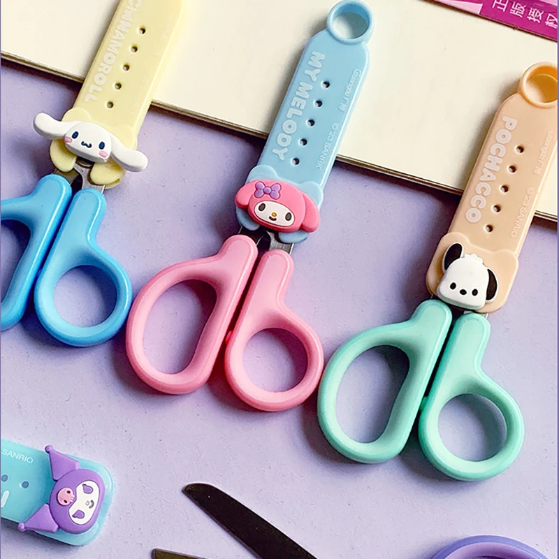 4-24pcs Sanrio Scissors Kuromi Cinnamoroll My Melody Pachacco Student  Scissors Children\'s Round Head Safety Stationery Scissors