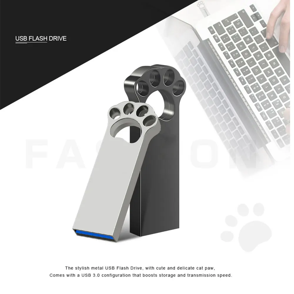 Cute Cat Paw USB 3.0 Metal Pendrive, Flash Drive, Memory Stick, Real Capacity USB, 512GB, 8GB, 16GB, 32GB, 64GB, 128GB