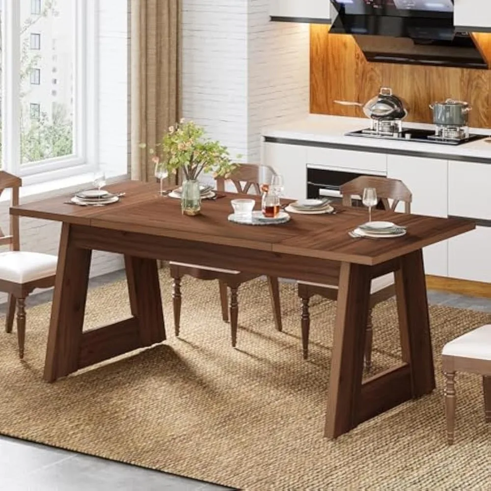 

Dining Table for 4-6 People, 63 Inches Rectangular Wood Kitchen Table, Farmhouse Dinner Table for Dining Room, Kitche