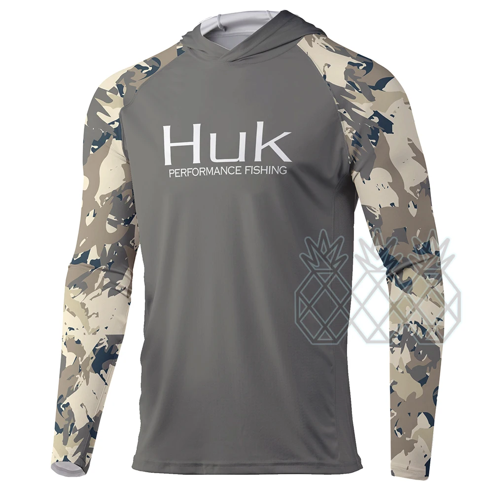 Fishing Hoodie HUK Men Performance Clothes Summer Breathable Long Sleeve Fishing Jersey Sun Protection Camouflage Fishing Shirts