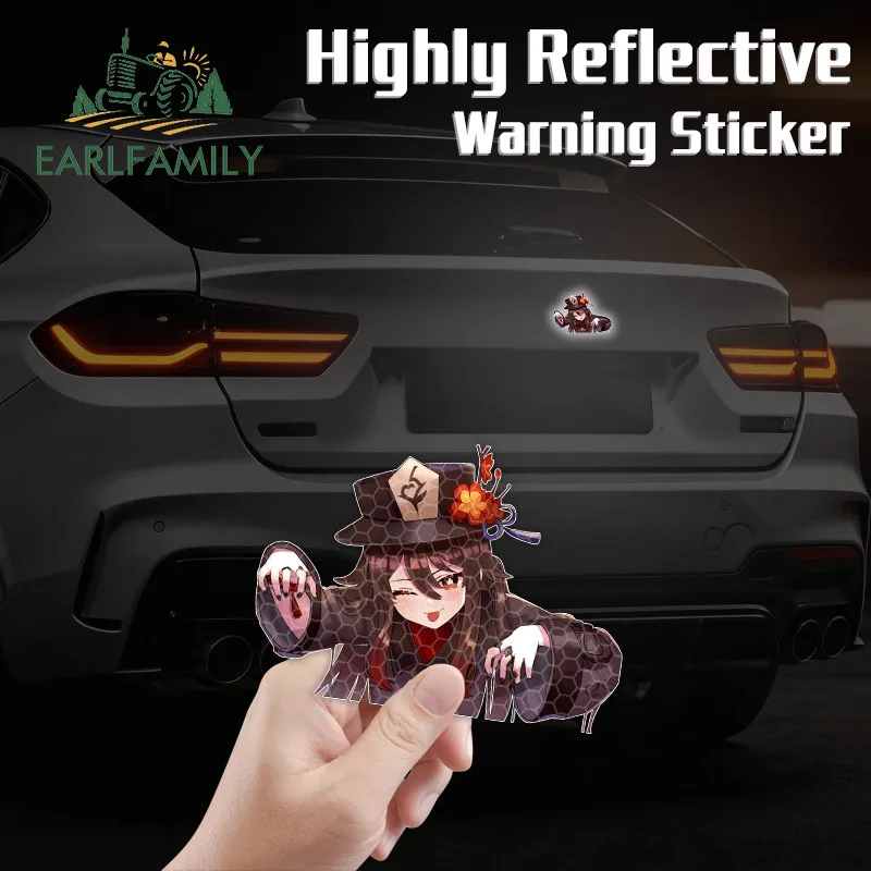 EARLFAMILY Genshin Impact Hutao Adesivos Refletivos para Carro, Moto, Janelas e Capacete, Decalques de PVC, Vinil para Cobertura de Arranhões e Envelo